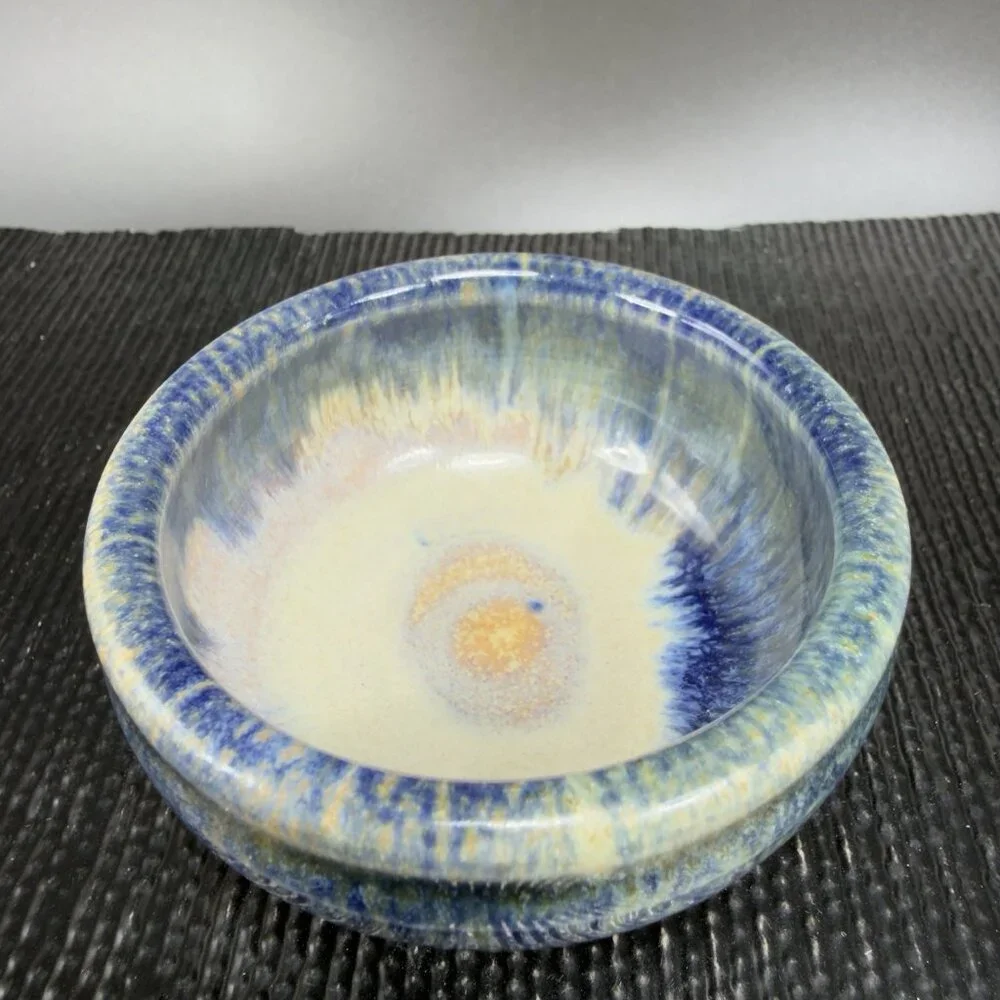 Hand‎ Made Stoneware Pottery Salt Cellar Container Artist Signed Drip Glaze Dish